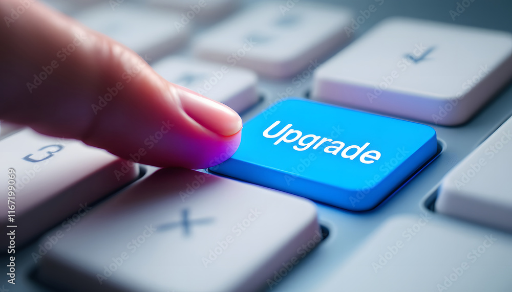 Upgrade Key Pressed, Software Upgrade, System Upgrade, Finger on Upgrade Button, Keyboard Upgrade, System Enhancement Upgrade Key Pressed, Software Upgrade, System Upgrade, Finger on Upgrade Button, Keyboard Upgrade, System Enhancement