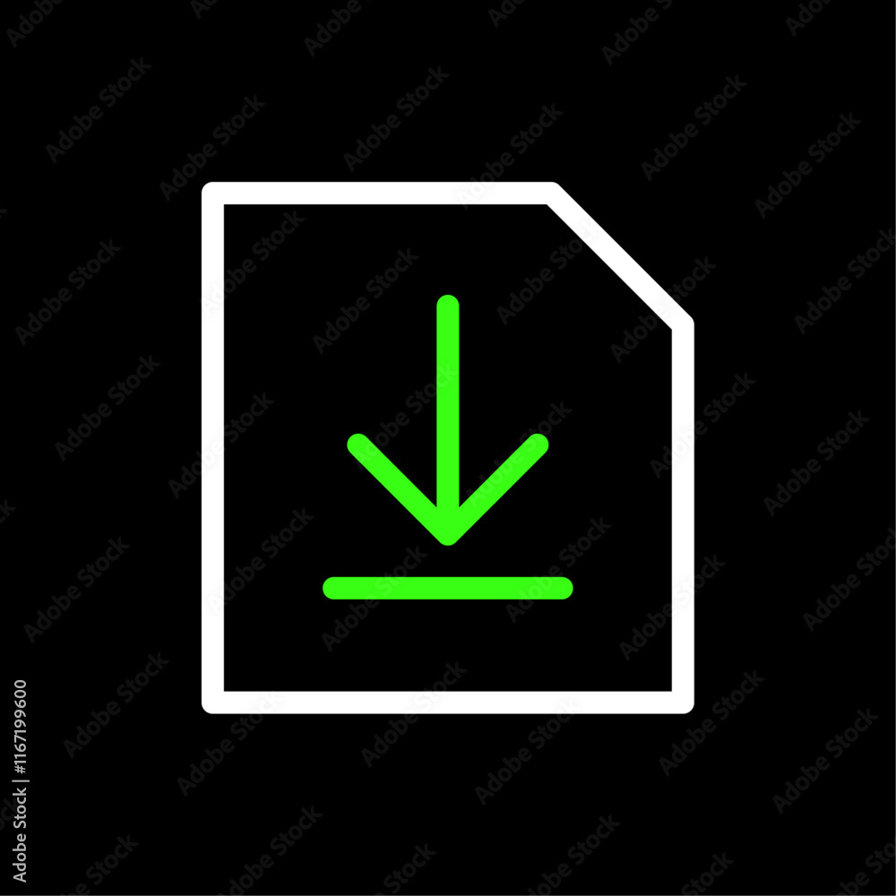 Download file vector icon in line style design for website, app, UI, isolated on black background. Editable stroke. Vector illustration. Download file vector icon in line style design for website, app, UI, isolated on black background. Editable stroke. Vector illustration.
