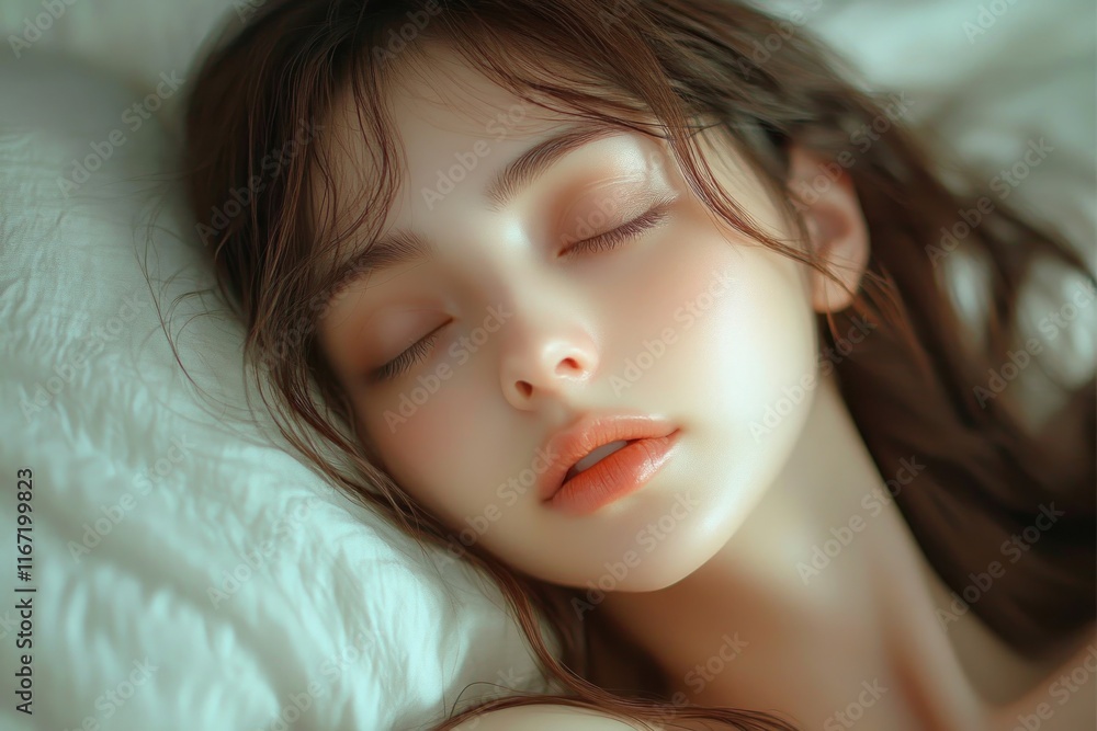 Serene Portrait of a Beautiful Woman in Bed Embracing Calmness and Sleep Serene Portrait of a Beautiful Woman in Bed Embracing Calmness and Sleep
