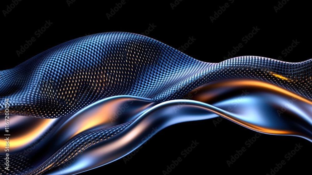 Abstract wave design with shimmering blue and orange hues. Abstract wave design with shimmering blue and orange hues.