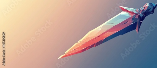 A striking and dynamic futuristic crystal sword with a geometric polygon design in vibrant glowing colors  This surreal and sci fi inspired conveys a sense of power energy and technology photo