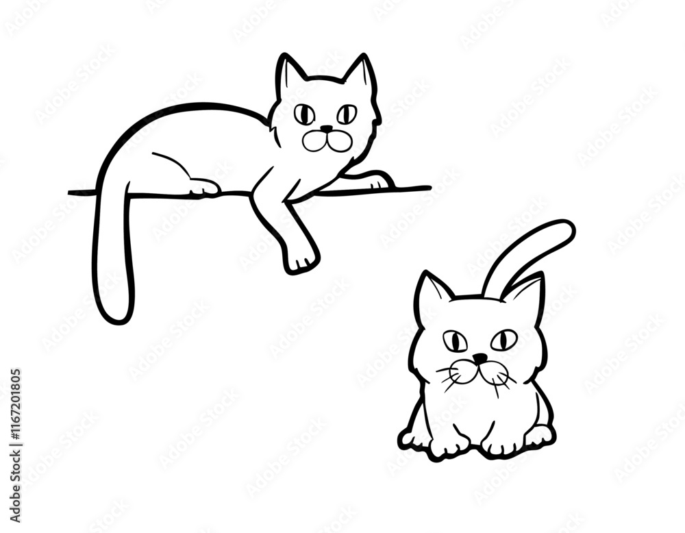 猫イラスト2 線画手描き 猫イラスト2 線画手描き