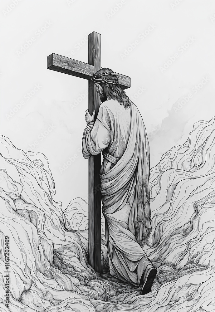 custom made wallpaper toronto digitalIllustration of Jesus Christ wearing a crown of thorns, Easter, Christmas, Lent, Thanksgiving, Golgotha ​​Hill, Cross, lamb