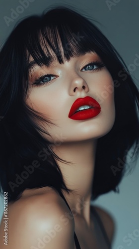 Elegant portrait of a model with bold makeup and striking features