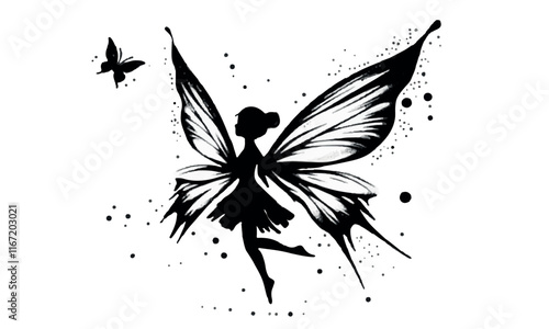 beautiful fairy silhouette. Black and white. Vector