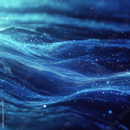 Waves of clear blue water reflecting light during tranquil sunset