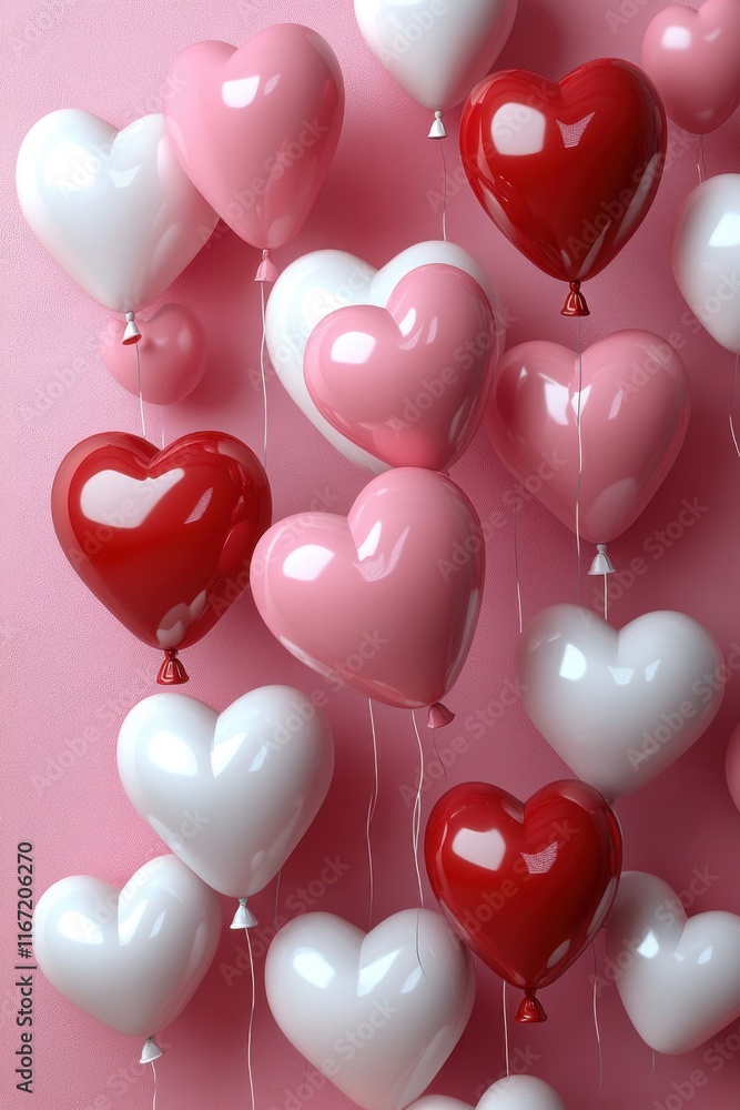 3D Valentine's Day Background with Hearts and Balloons in Pink Theme 3D Valentine's Day Background with Hearts and Balloons in Pink Theme