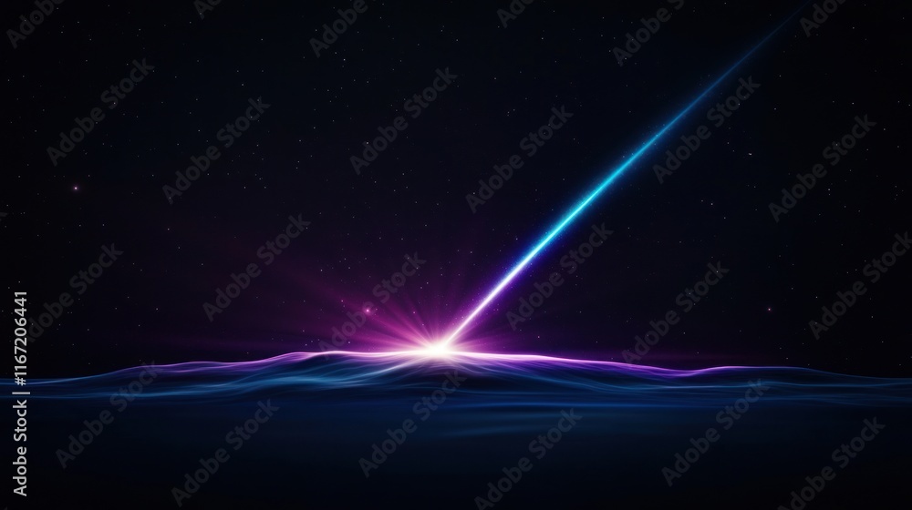 Obraz premium A vibrant cosmic scene with a radiant beam piercing the horizon.