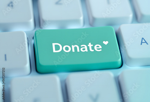 Donate Now, Green Keyboard Button, Online Donation, Giving on Keyboard, Charity Concept, Donate Key Close-up
