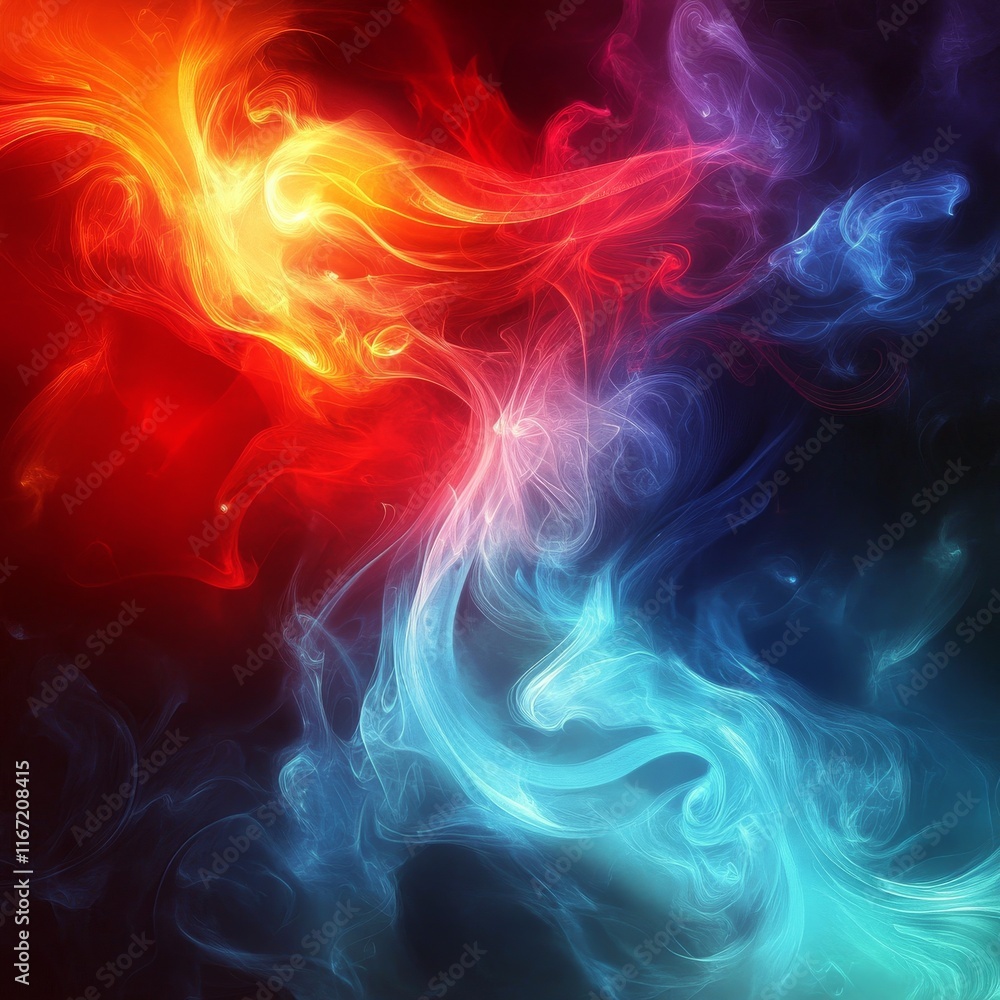 Fototapeta premium Bright swirls of color create an artistic blend in a cosmic display of red, purple, and blue tones