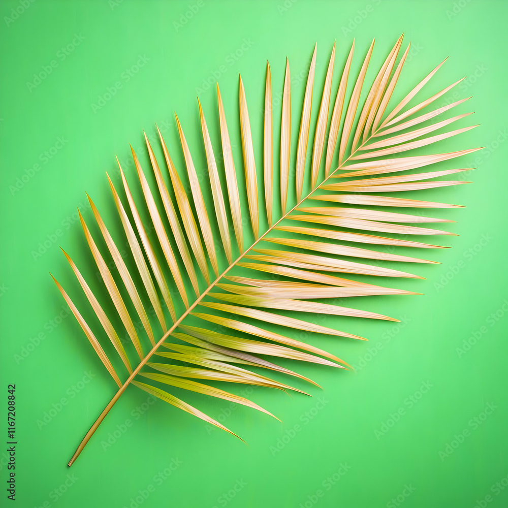 Fototapeta premium Golden Palm Leaf on Green Background Illustration
