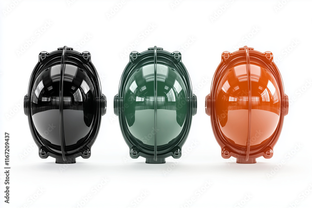 Traffic lights in a minimalist style showcasing black, green, and orange signals against a bright backdrop Traffic lights in a minimalist style showcasing black, green, and orange signals against a bright backdrop
