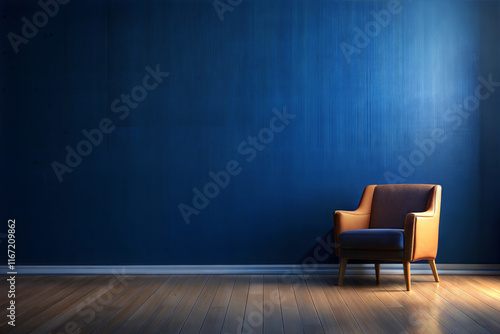 blue chair in a room with a wall