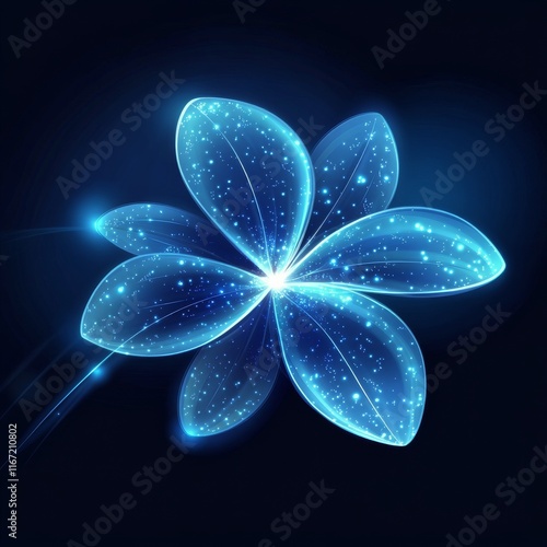 Delicate glowing blue flower with shimmering petals on a dark background