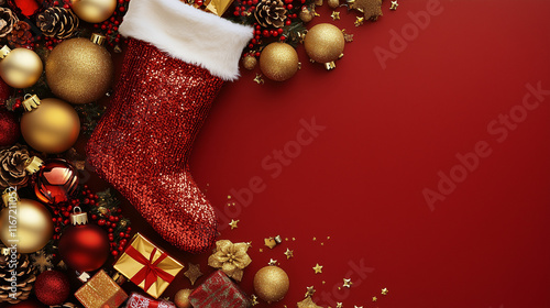 Luxury Christmas Stocking with Gifts and Beauty Decor photo