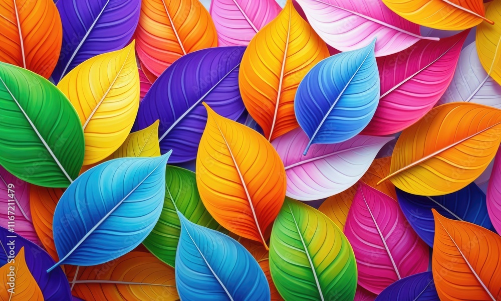 Naklejka premium Vibrant colorful leaves pattern: creative nature inspired art design background