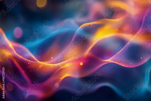 Vibrant abstract waves with glowing particles in a colorful display of light ...