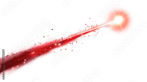 red bright glowing meteor light ray, Red Flare light on transparent background