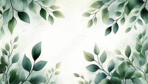 watercolor botanical leaves background illustration vintage design floral card herbal frame decoration art