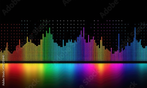 Vibrant digital equalizer display with colorful lights and reflection