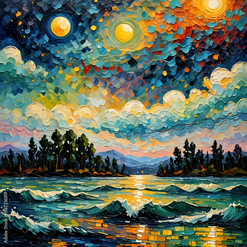 Moon oil painting wall art photo