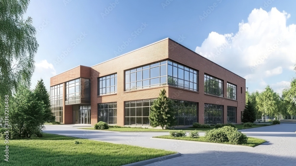 Modern Brick Office Building Architectural Rendering Modern Brick Office Building Architectural Rendering