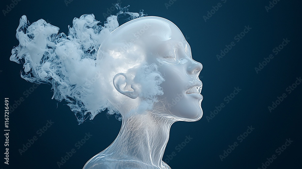 Obraz premium Creative expression through smoke and light abstract art digital creation dark background profile view conceptual visualization