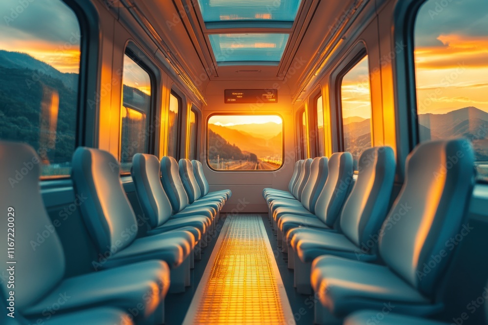 Fototapeta premium Luxury Train Interior with Scenic Mountain View