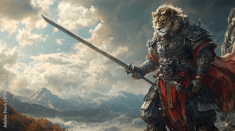Naklejka premium Lion Warrior: Guardian of the Mountains