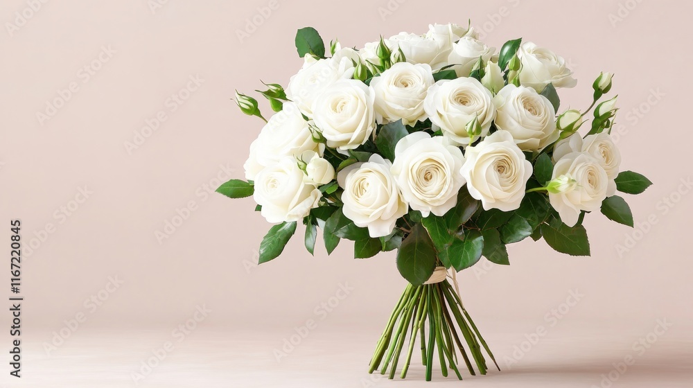 Obraz premium Capture the essence of love with soft and delicate roses in a graceful Mother's Day bouquet, celebrating heartfelt appreciation This stunning floral arrangement, featuring pure white blooms and lush