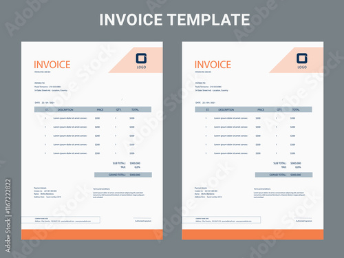 Modern business invoice template design bundle. Bill form business invoice vector. Corporate invoice template set, receipt tax or bill vector