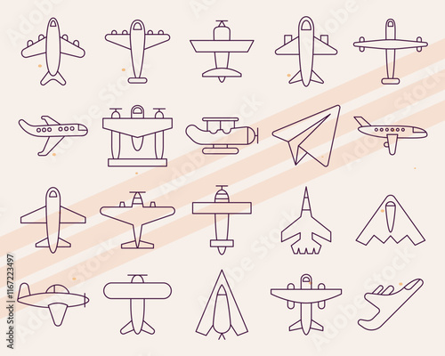 Additional airplane-themed vector icons featuring various aircraft and aviation elements