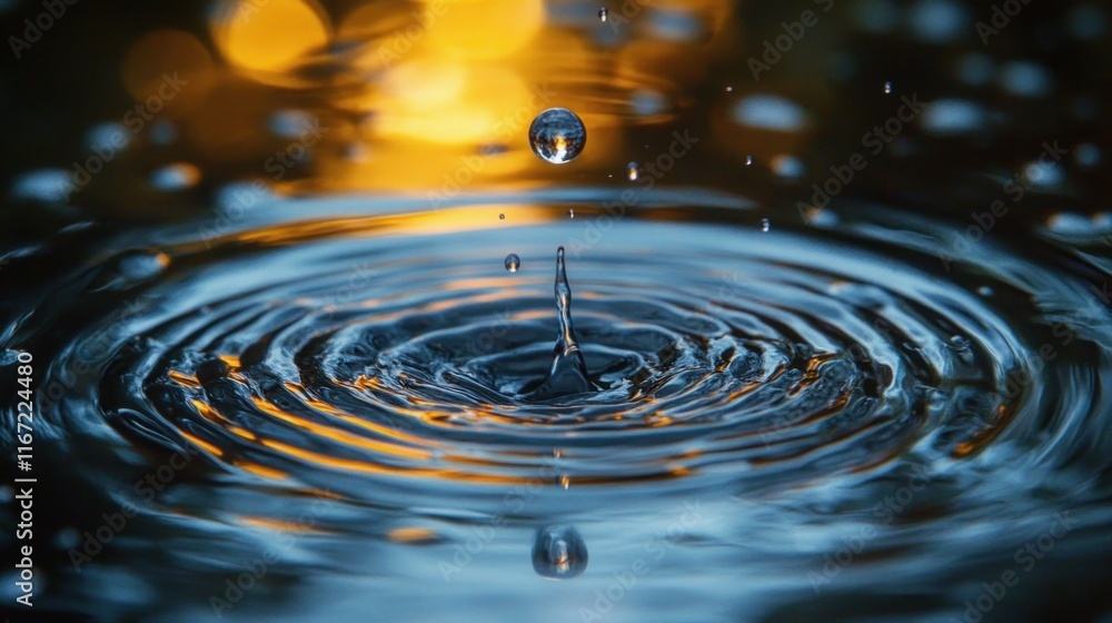 Water Droplet Creating Ripple Effect Illustrating Positive Change in Environmental Conservation Water Droplet Creating Ripple Effect Illustrating Positive Change in Environmental Conservation