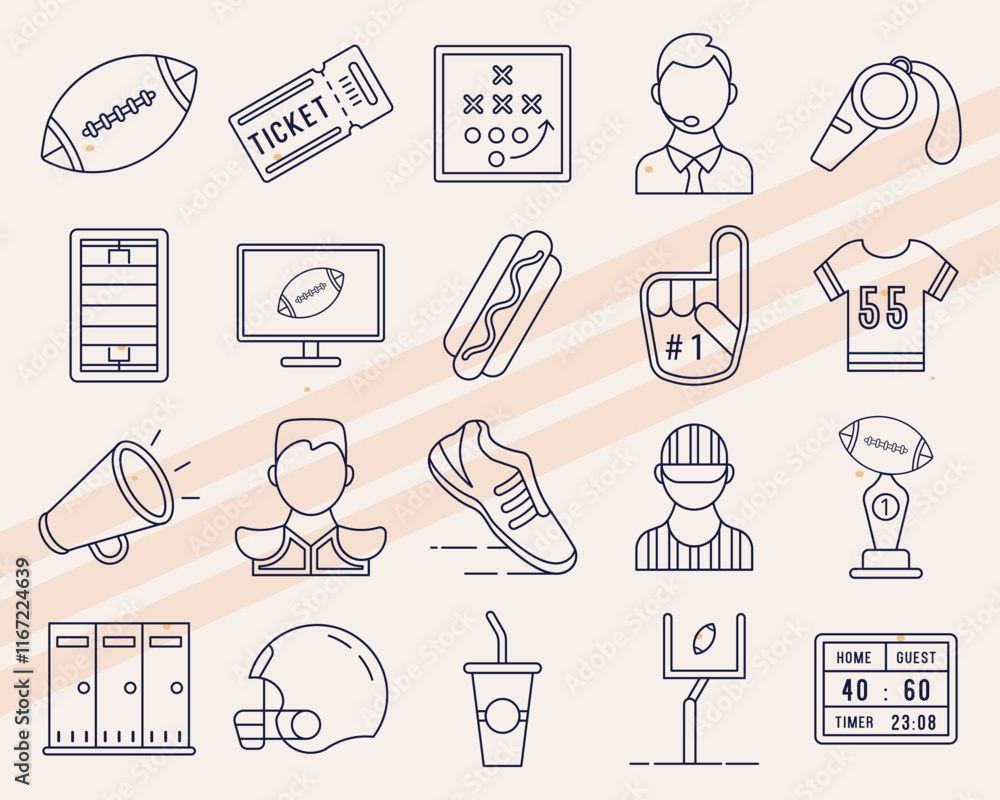 Additional American football-themed vector icons featuring various sports and game elements Additional American football-themed vector icons featuring various sports and game elements