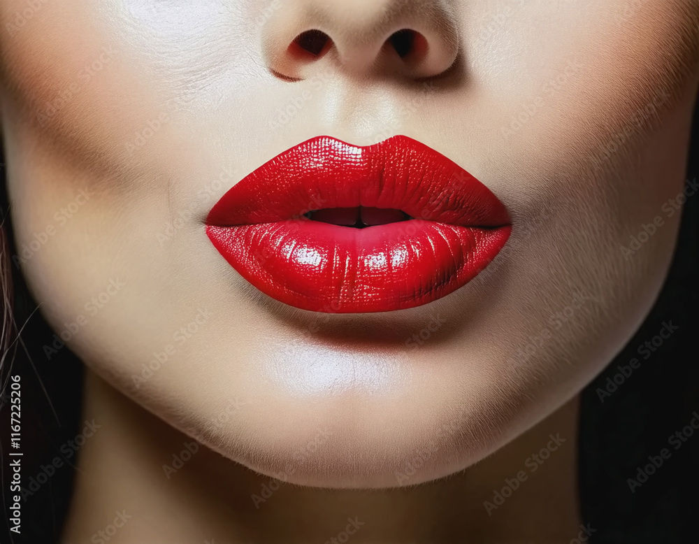 Obraz premium Closeup of Lips with Red Lipstick