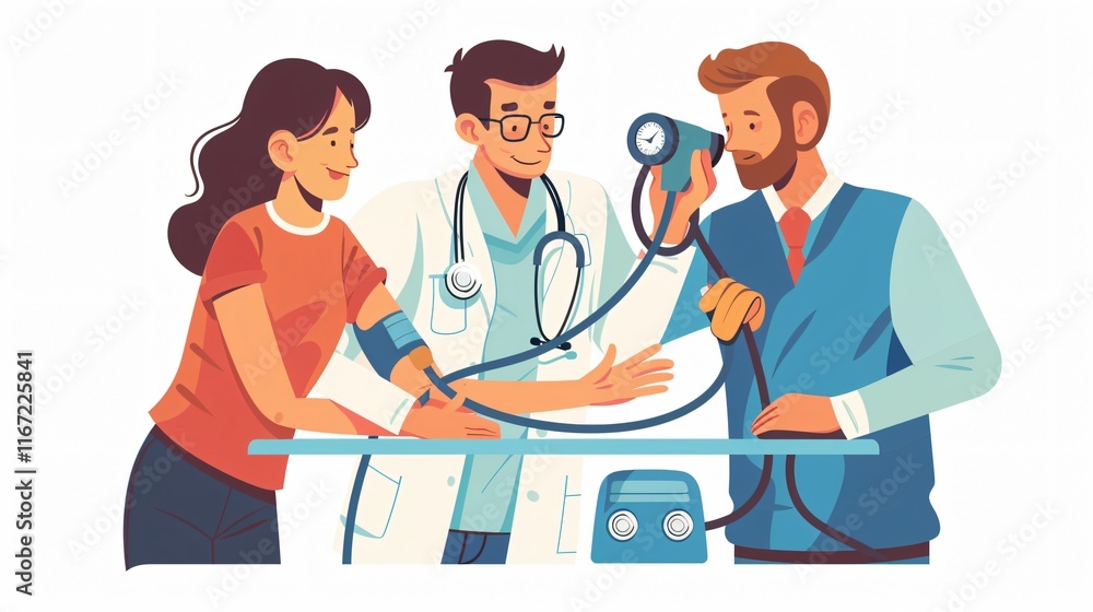 Professional Cardiologists Measuring High Blood Pressure Concept Professional Cardiologists Measuring High Blood Pressure Concept
