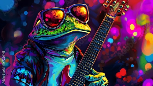 Groovy Frog Rock Star: Neon Amplified Vibes photo