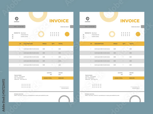 Abstract modern colorful business invoice template. color variation creative invoice Template Paper Sheet Include Accounting, Price, Tax, and Quantity. With color variation Vector illustration of Fina