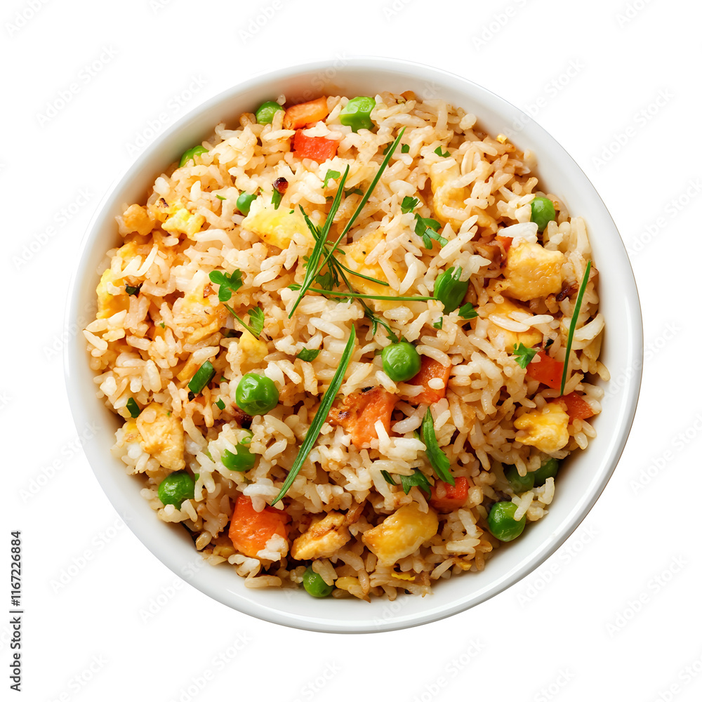 fried rice top view isolated on transparent background cutout fried rice top view isolated on transparent background cutout