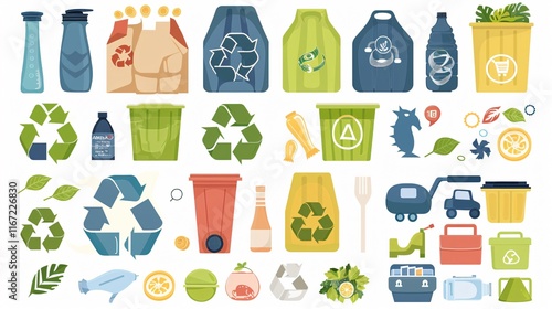 Eco-Friendly Recycle Icons Graphic Elements Bundle for Recycling Concepts