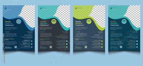Elegant editable clean creative modern corporate professional company business medical hospital healthcare pharmacy services flyer poster design template blue green colorful combination.