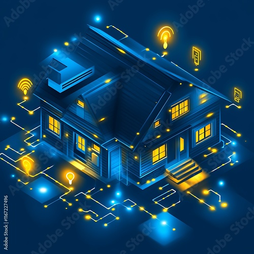 Obraz na płótnie Smart Home Network Illuminated House Technology w salonie