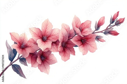 A delicate illustration of pink bougainvillea flowers on a white background.