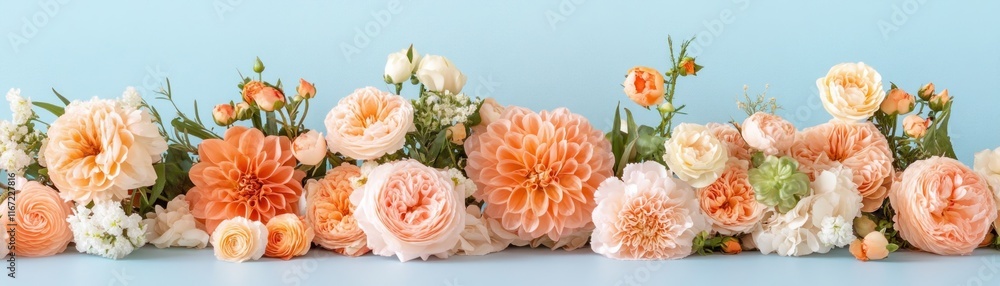 Obraz premium Express your love with a thoughtful Mothers Day gift of flowers, symbolizing gratitude and heartfelt emotions This stunning arrangement features peach and cream roses and dahlias, perfect for showing