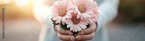 Presenting a heartfelt image of a beautifully illustrated Mothers Day card expressing deep appreciation with floral details and elegant calligraphy, capturing a tender moment Delicate pink gerbera