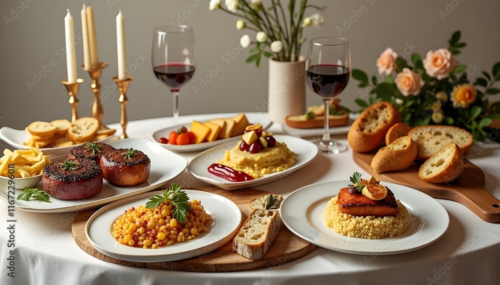 Healthy Food Selection, Luxurious Gourmet Spread_ An Upscale Table Presentation Healthy Food Selection, Luxurious Gourmet Spread_ An Upscale Table Presentation