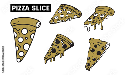 Hand-Drawn Pizza Slices with Melty Cheese and Playful Details