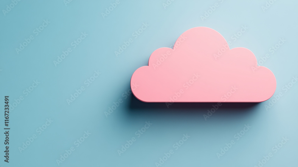 pink cloud shape on blue background symbolizes cloud computing and digital innovation. minimalist design highlights concept of technology in modern, abstract form pink cloud shape on blue background symbolizes cloud computing and digital innovation. minimalist design highlights concept of technology in modern, abstract form