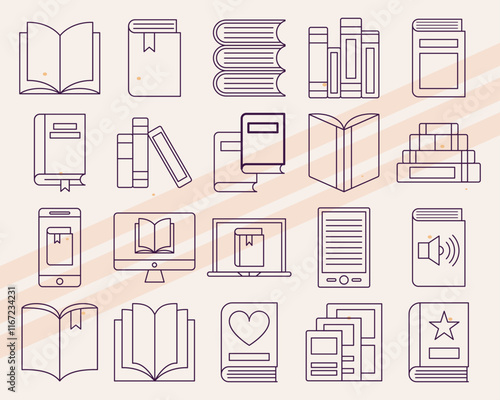 Additional vector icons related to books and reading featuring various book and literary elements