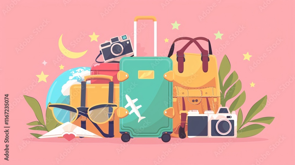 Naklejka premium Explore Time to Travel: Tourist Destination Banner Design Element